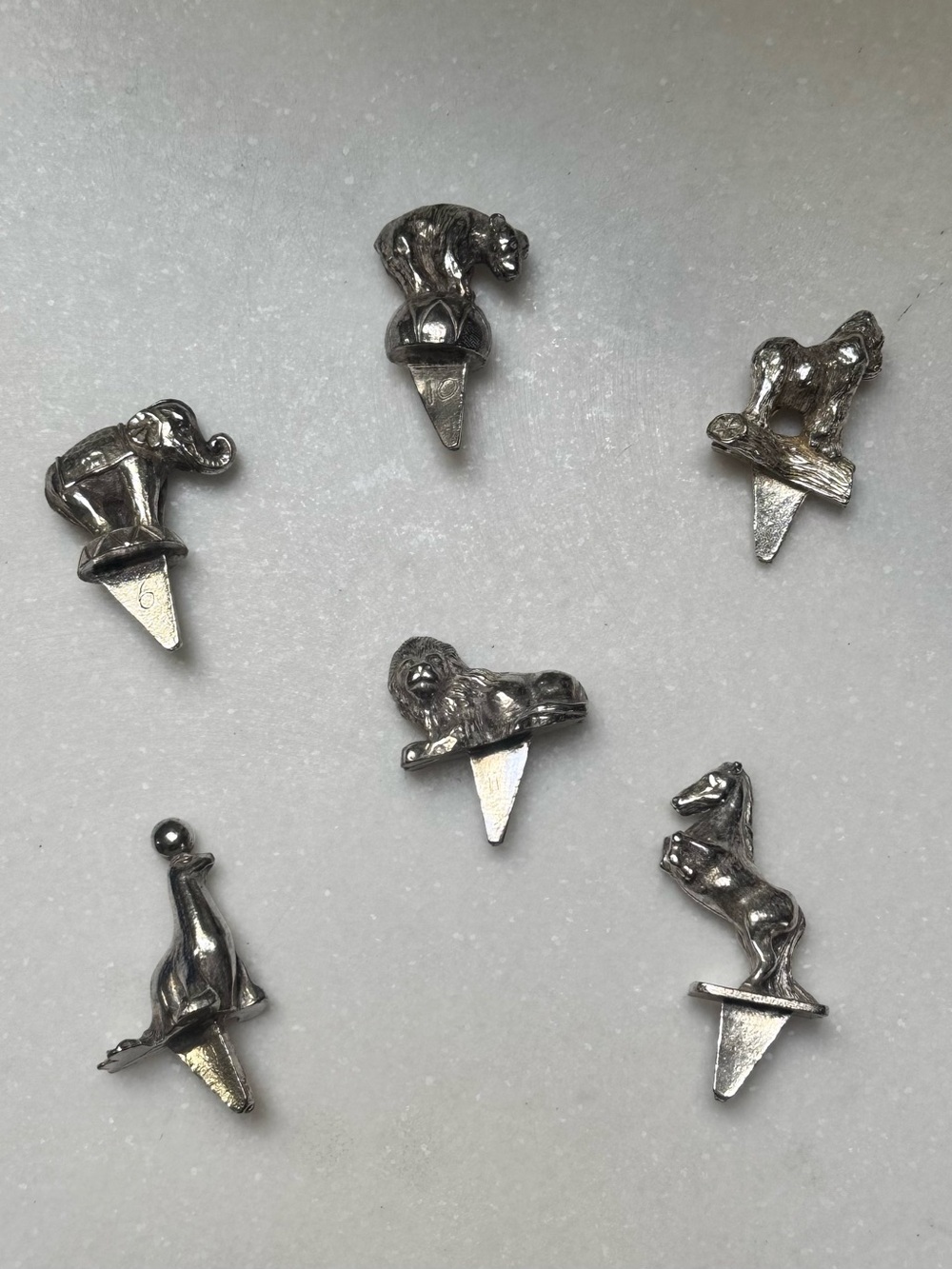 Vintage Reed and Barton set of 6 silver plated circus animals cake toppers